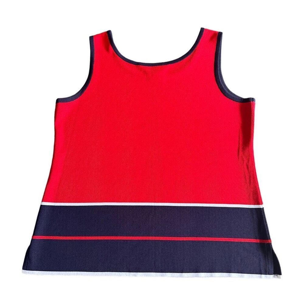 Exclusively Misook Sleeveless Shell Tank Top Red White Blue Stripe Size Medium - Picture 2 of 5